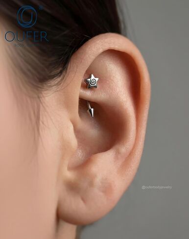 OUFER 16G Spiral Star Rook Piercing Jewelry Spike Curved Barbell Eyebrow Earrings 316L Surgical Stainless Steel 8mm Lip Tragus Helix Piercing Jewelry for Women Men in Kuwait
