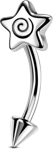 OUFER 16G Spiral Star Rook Piercing Jewelry Spike Curved Barbell Eyebrow Earrings 316L Surgical Stainless Steel 8mm Lip Tragus Helix Piercing Jewelry for Women Men in Kuwait