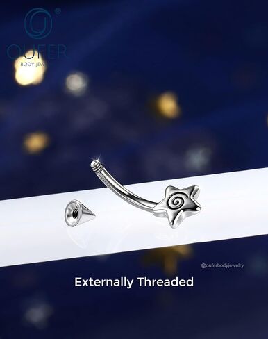 OUFER 16G Spiral Star Rook Piercing Jewelry Spike Curved Barbell Eyebrow Earrings 316L Surgical Stainless Steel 8mm Lip Tragus Helix Piercing Jewelry for Women Men in Kuwait