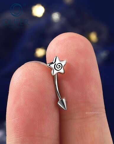 OUFER 16G Spiral Star Rook Piercing Jewelry Spike Curved Barbell Eyebrow Earrings 316L Surgical Stainless Steel 8mm Lip Tragus Helix Piercing Jewelry for Women Men in Kuwait