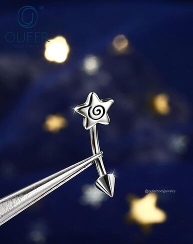 OUFER 16G Spiral Star Rook Piercing Jewelry Spike Curved Barbell Eyebrow Earrings 316L Surgical Stainless Steel 8mm Lip Tragus Helix Piercing Jewelry for Women Men in Kuwait