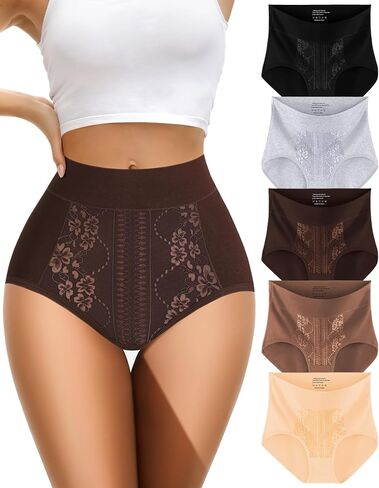 MISSWHO High Waisted Cotton Women Underwear Tagless Briefs Soft Full Great Coverage Ladies Panties 5 Pack(Regular, Plus Size) in Saudi Arabia