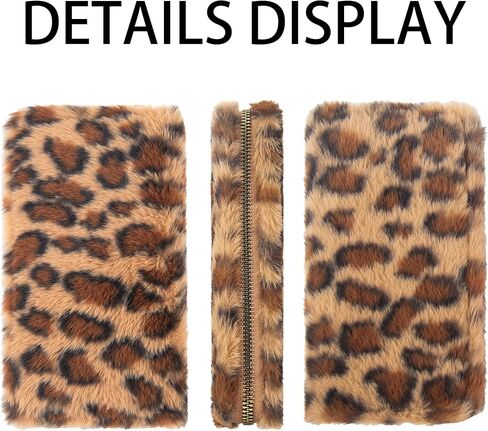 Leopard Print Fuzzy Clutch Wallet - Plush Faux Fur Handbag with 5 Bill Compartment, 8 Card Slots & Zipper Coin Pocket, Durable Scratch Prevention Multi-Pocket Handle Purse for Women (Brown) in Kuwait