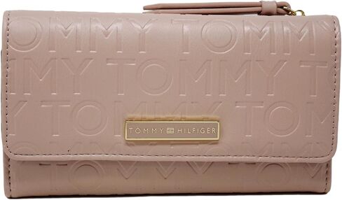 Tommy Hilfiger Women's Blush Pink Logo Debossed Checkbook Wallet Clutch Bag in Kuwait