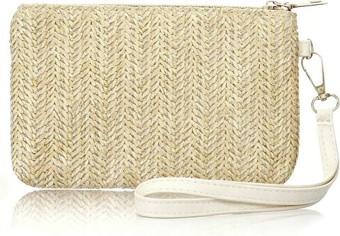 Straw Purse for Women, Woven Summer Beach Bag with Handle, Straw Handbag Bohemian Clutch Bag with Zipper for Beach Travel Work in Kuwait