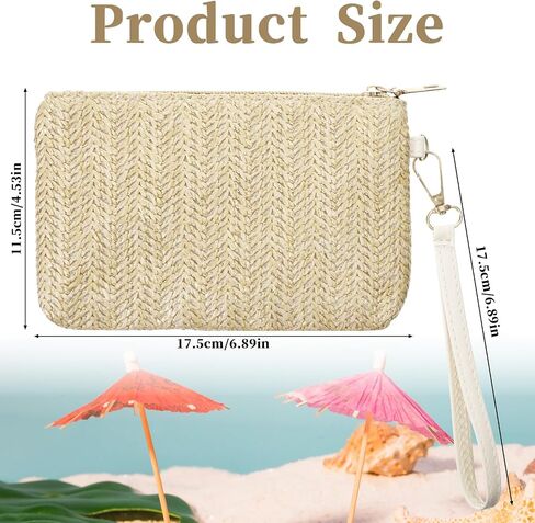 Straw Purse for Women, Woven Summer Beach Bag with Handle, Straw Handbag Bohemian Clutch Bag with Zipper for Beach Travel Work in Kuwait