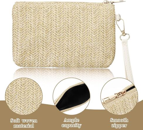 Straw Purse for Women, Woven Summer Beach Bag with Handle, Straw Handbag Bohemian Clutch Bag with Zipper for Beach Travel Work in Kuwait