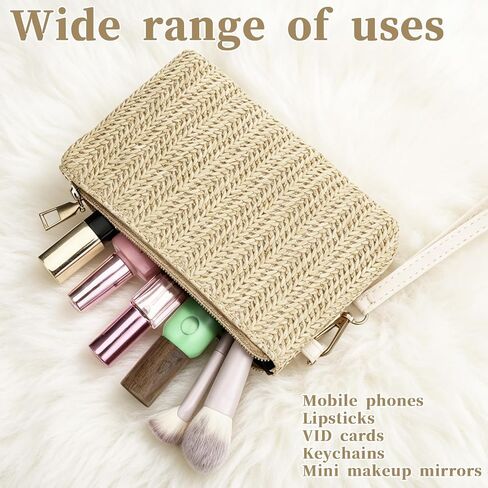 Straw Purse for Women, Woven Summer Beach Bag with Handle, Straw Handbag Bohemian Clutch Bag with Zipper for Beach Travel Work in Kuwait