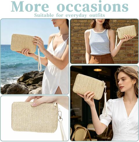 Straw Purse for Women, Woven Summer Beach Bag with Handle, Straw Handbag Bohemian Clutch Bag with Zipper for Beach Travel Work in Kuwait