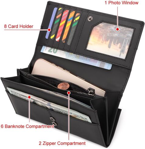 RFID Blocking Wallets for Women Leather Long Ladies Wallet Bifold Womens Wallet with Coin Pocket ID Window in Kuwait