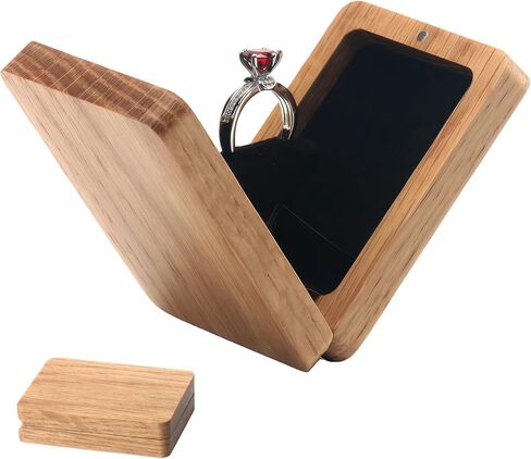 Engagement Ring Box Wood Rotating Proposal Ring Box For Wedding Valentine's Day Ceremony Jewelry Gift Case (Black Walnut One Slot) in Saudi Arabia