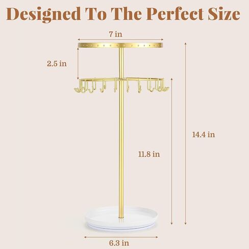 LANDNEOO Necklace Holder Jewelry Organizer, 360° Rotating 3-Tier Jewelry Stand Display, 14.3" Holds 80 Pcs, Earring Holder, Bracelet Ring Holder, Jewelry Organizer and Storage For Women Vanity Dresser in Kuwait