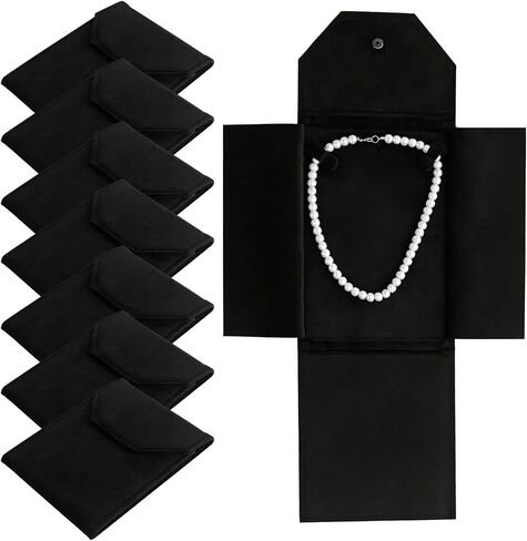 7 Pcs Velvet Necklace Jewelry Display Folder, Black Gift Bag, Women Pearl Jewelry Pouch, Travel Necklace Organizer for Women in Saudi Arabia