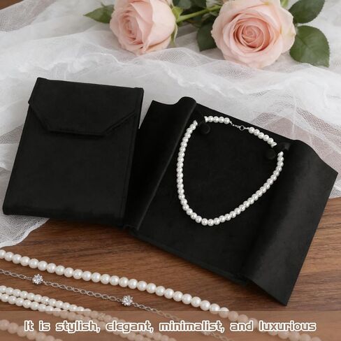 7 Pcs Velvet Necklace Jewelry Display Folder, Black Gift Bag, Women Pearl Jewelry Pouch, Travel Necklace Organizer for Women in Saudi Arabia
