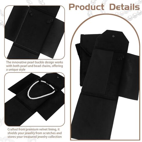7 Pcs Velvet Necklace Jewelry Display Folder, Black Gift Bag, Women Pearl Jewelry Pouch, Travel Necklace Organizer for Women in Saudi Arabia