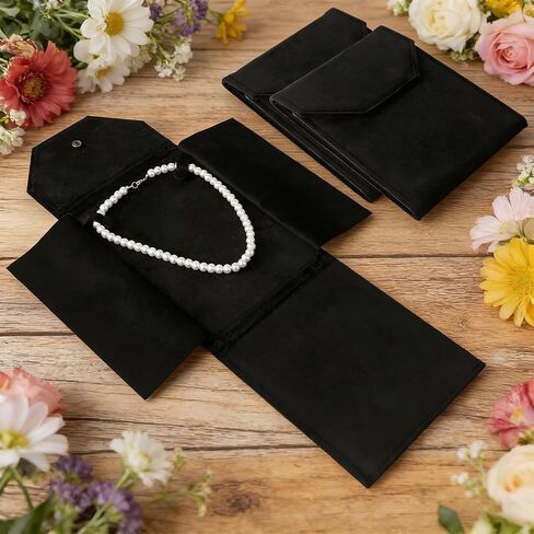 7 Pcs Velvet Necklace Jewelry Display Folder, Black Gift Bag, Women Pearl Jewelry Pouch, Travel Necklace Organizer for Women in Saudi Arabia