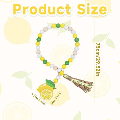 2 Pcs Lemon Wood Bead Garland with Tassels Farmhouse Rustic Wooden Lemon Garlands Summer Home Decor Boho Lemonade Prayer Beads Lemonade Sign Spring Summer Tiered Tray Decorations in Saudi Arabia