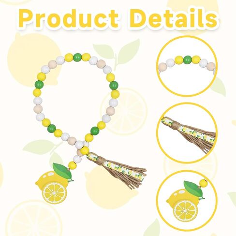 2 Pcs Lemon Wood Bead Garland with Tassels Farmhouse Rustic Wooden Lemon Garlands Summer Home Decor Boho Lemonade Prayer Beads Lemonade Sign Spring Summer Tiered Tray Decorations in Saudi Arabia