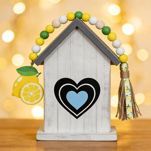 2 Pcs Lemon Wood Bead Garland with Tassels Farmhouse Rustic Wooden Lemon Garlands Summer Home Decor Boho Lemonade Prayer Beads Lemonade Sign Spring Summer Tiered Tray Decorations in Saudi Arabia
