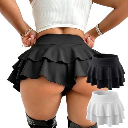Womens Rave Shorts Ruffle Plus Size Bottoms Booty High Waist Cheeky Skort for Club Festival Dance Tennis Wear in Saudi Arabia