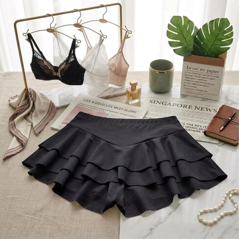 Womens Rave Shorts Ruffle Plus Size Bottoms Booty High Waist Cheeky Skort for Club Festival Dance Tennis Wear in Kuwait