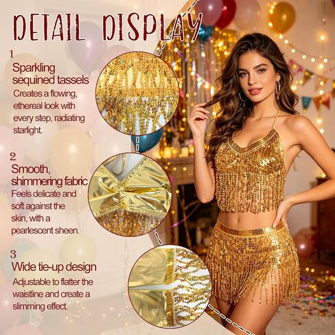 Sparkly Fringe Belly Dance Outfits for Women,Sequin Rave Top Skirts for Disco Club Music Festival Halloween in Kuwait