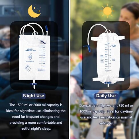 External Latex Condom Catheters for Men, Male External Catheter for Day and Night Use, 26 Soft Condoms, 750ml and 1000ml Leg Bags, 1500ml and 2000ml Urine Bags, 4 Rolls of Tape (30mm) in Kuwait