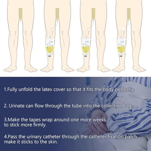 External Latex Condom Catheters for Men, Male External Catheter for Day and Night Use, 26 Soft Condoms, 750ml and 1000ml Leg Bags, 1500ml and 2000ml Urine Bags, 4 Rolls of Tape (30mm) in Kuwait