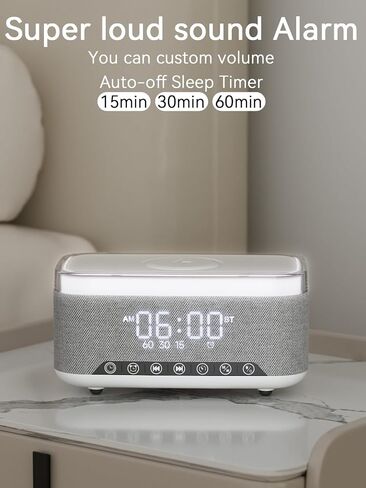 Bluetooth Speaker Alarm Clock with 10w Fast Wireless Charger for iPhone Samsung, 10W Stereo Bluetooth Speaker, 12-Color Night Light, White Noise Machine Digital Clock with FM Radio for Bedroom (Gray) in Kuwait