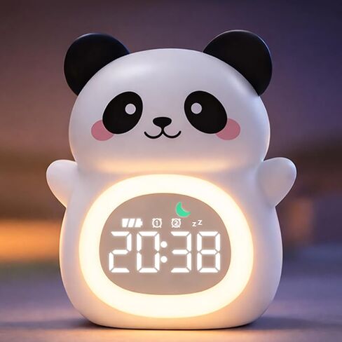 MASHI Panda Kids Alarm Clock, Sun & Moon Sleep Trainer for Toddlers, Cute Animal OK to Wake Clock with 9 Color Night Light, 6 Soothing Sounds, Dual Alarm, for Boys & Girls in Saudi Arabia