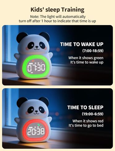 MASHI Panda Kids Alarm Clock, Sun & Moon Sleep Trainer for Toddlers, Cute Animal OK to Wake Clock with 9 Color Night Light, 6 Soothing Sounds, Dual Alarm, for Boys & Girls in Saudi Arabia