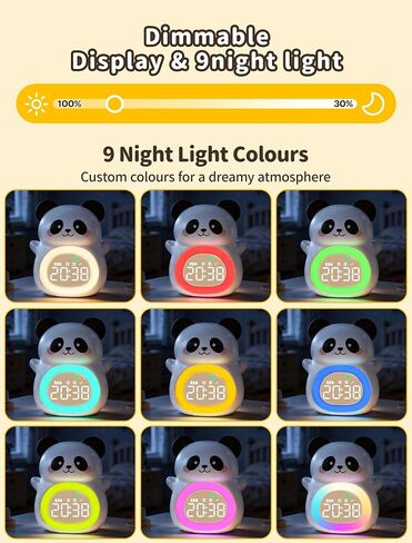 MASHI Panda Kids Alarm Clock, Sun & Moon Sleep Trainer for Toddlers, Cute Animal OK to Wake Clock with 9 Color Night Light, 6 Soothing Sounds, Dual Alarm, for Boys & Girls in Saudi Arabia