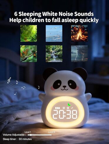 MASHI Panda Kids Alarm Clock, Sun & Moon Sleep Trainer for Toddlers, Cute Animal OK to Wake Clock with 9 Color Night Light, 6 Soothing Sounds, Dual Alarm, for Boys & Girls in Saudi Arabia