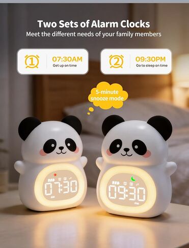 MASHI Panda Kids Alarm Clock, Sun & Moon Sleep Trainer for Toddlers, Cute Animal OK to Wake Clock with 9 Color Night Light, 6 Soothing Sounds, Dual Alarm, for Boys & Girls in Saudi Arabia