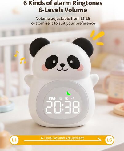 MASHI Panda Kids Alarm Clock, Sun & Moon Sleep Trainer for Toddlers, Cute Animal OK to Wake Clock with 9 Color Night Light, 6 Soothing Sounds, Dual Alarm, for Boys & Girls in Saudi Arabia