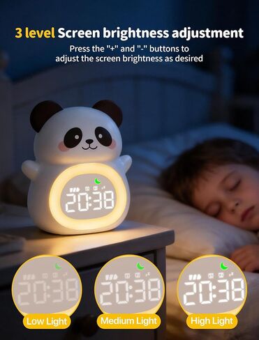 MASHI Panda Kids Alarm Clock, Sun & Moon Sleep Trainer for Toddlers, Cute Animal OK to Wake Clock with 9 Color Night Light, 6 Soothing Sounds, Dual Alarm, for Boys & Girls in Saudi Arabia