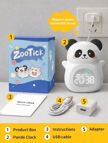 MASHI Panda Kids Alarm Clock, Sun & Moon Sleep Trainer for Toddlers, Cute Animal OK to Wake Clock with 9 Color Night Light, 6 Soothing Sounds, Dual Alarm, for Boys & Girls in Saudi Arabia