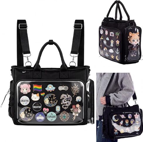 Large Ita Backpack Shoulder Tote Bag Crossbody Handbags Kawaii Black Ita Purse with Clear PVC Insert for Pin Display Kpop Fan Anime (Pins Not Included) in Saudi Arabia