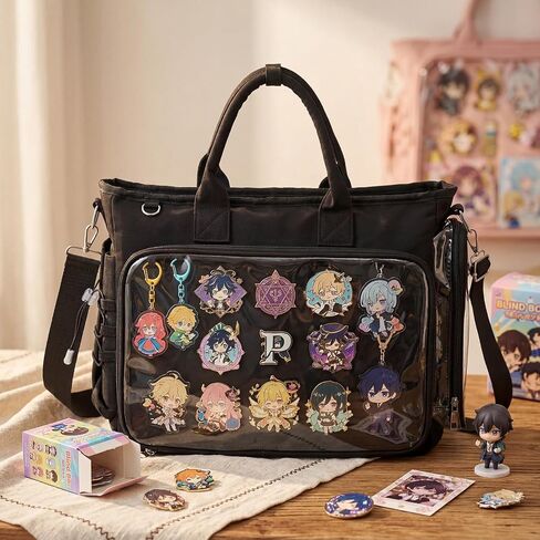 Large Ita Backpack Shoulder Tote Bag Crossbody Handbags Kawaii Black Ita Purse with Clear PVC Insert for Pin Display Kpop Fan Anime (Pins Not Included) in Saudi Arabia