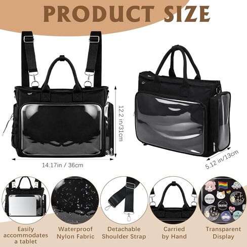 Large Ita Backpack Shoulder Tote Bag Crossbody Handbags Kawaii Black Ita Purse with Clear PVC Insert for Pin Display Kpop Fan Anime (Pins Not Included) in Saudi Arabia