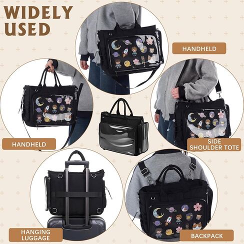 Large Ita Backpack Shoulder Tote Bag Crossbody Handbags Kawaii Black Ita Purse with Clear PVC Insert for Pin Display Kpop Fan Anime (Pins Not Included) in Saudi Arabia