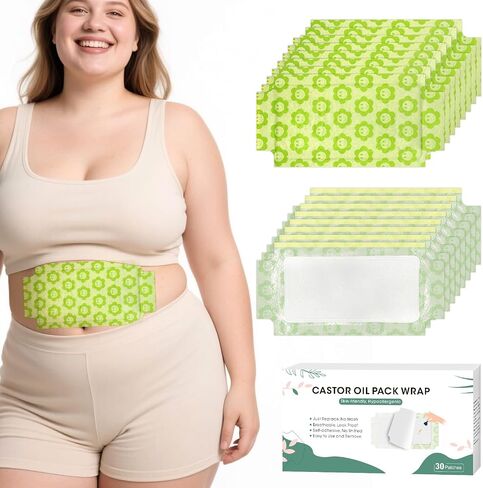 30 PCS Castor Oil Pack Wrap Plus Size, Castor Oil Patches Self-Adhesive for Liver, Stomach, Anti Leakage, No Wash, Portable for Women and Men, 11.8 * 6.3in (Oil Not Included) in Saudi Arabia