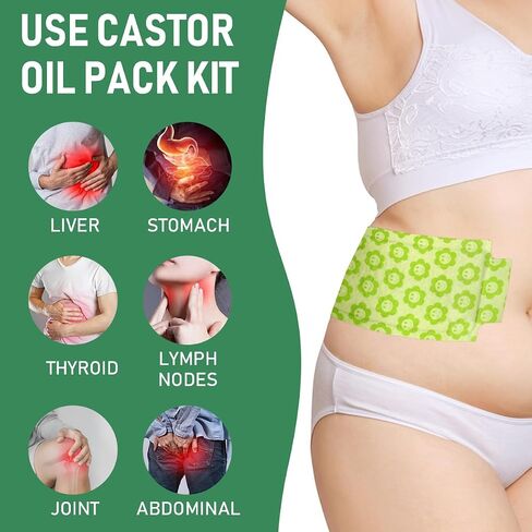 30 PCS Castor Oil Pack Wrap Plus Size, Castor Oil Patches Self-Adhesive for Liver, Stomach, Anti Leakage, No Wash, Portable for Women and Men, 11.8 * 6.3in (Oil Not Included) in Saudi Arabia