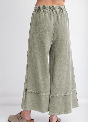 Mineral Washed Wide Leg Sweatpants Women Baggy Drawstring Elastic Waisted Palazzo Pants Trendy Trousers with Pockets(Olive,M) in Saudi Arabia