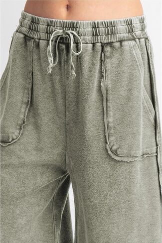 Mineral Washed Wide Leg Sweatpants Women Baggy Drawstring Elastic Waisted Palazzo Pants Trendy Trousers with Pockets(Olive,M) in Saudi Arabia