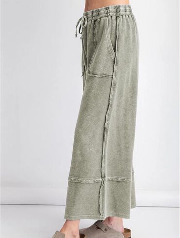 Mineral Washed Wide Leg Sweatpants Women Baggy Drawstring Elastic Waisted Palazzo Pants Trendy Trousers with Pockets(Olive,M) in Saudi Arabia