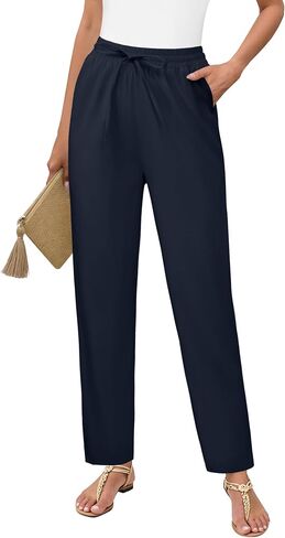 DLOODA Womens Cropped Linen Pants, High Waisted Drawstring Casual Lounge Ankle Trousers with Pockets Beach Vacation Outfits in Kuwait