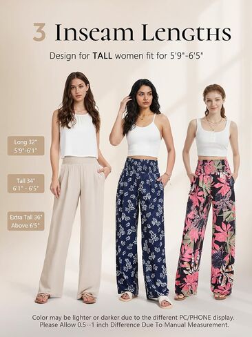 Tall Women's 32"/34"/36" Inseam Palazzo Pants High Waisted Casual Wide Leg Summer Beach Lounge Trousers in Saudi Arabia