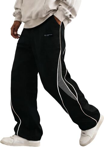 FCOOLYEET Mens Straight Leg Sweatpants Y2k Baggy Track Pants Drawstring Striped Sweatpants Cool Parachute Pants Streetwear in Kuwait