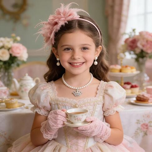 Girls Tea Party Fascinators Hats Tea Party Headband and Lace Glove Set for Girls 1920s Party in Saudi Arabia